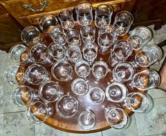 Set of 35 Lenox Crystal Glasses Intrigue Gold Trim 12 Wine 12 Water 11 Champaign