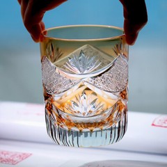Hand Cut Orange Crystal Glass Whiskey Glass Tumbler Edo Kiriko Drinkware 280ml