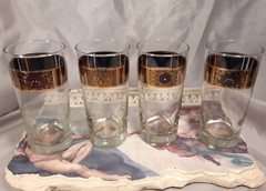 4 Toscany Black & Gold Embellished MCM Highball Glasses Tall Tumblers Set