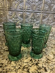 Rare Vintage Teal/Turquoise Whitehall Colony Indiana Cubist Footed Tea Glass 5