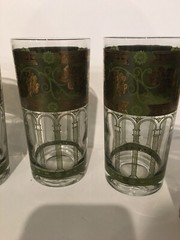 CERA GLASSES GOLDEN GRAPES GREEN HIGHBALL GLASSES SET OF 6 TALL TUMBLERS LEAVES