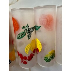 Set Of 8 VTG Federal Glass Tall Frosted Fruit Highball Tom Collins MCM Glasses