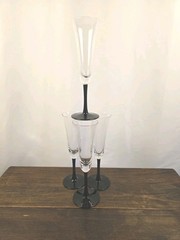 VTG Set Of 4 Cristal D’arques Clear W/Black Stem Americana Champagne Glasses