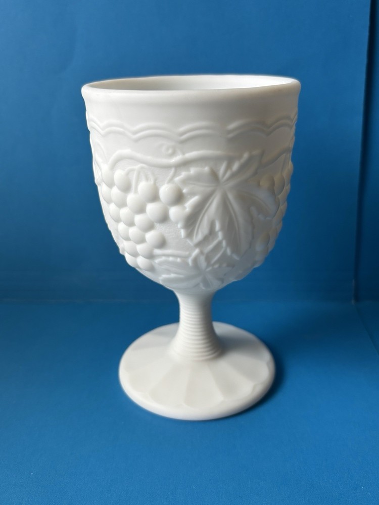 Vintage Imperial Milk Glass 5.5” Water Goblet Satin Finish Grape Design