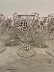 Libbey Gold Rose Bouquet Wine Glasses Water Goblet Set of 6 Vintage Beautiful
