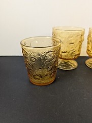 Vintage Anchor Hocking Honey Gold Lido Milano Rocks Glasses Footed MCM Bumpy