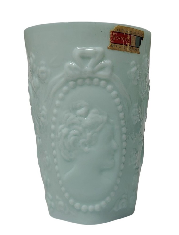 Fostoria Jenny Lind Light Blue Milk Glass Tumbler – Excellent Condition
