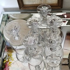 Lot of 6 Import Assoc Platinum Band Pattern Crystal Glass Water Goblet 6 ¾”