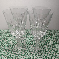 Vintage Set Of 4 Victoria Cut Knob Stem Wine Glasses 6.7/8″
