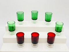 Set 8 Luminarc Cavalier Ruby Red & Green Cordial Sherry Glasses Clear Base 3″