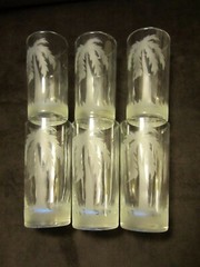 Vintage Federal Glass 6-Tumblers PALM TREE ETCHED 13 oz. 5.50” T 1960’s