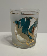 Ned Smith Pintail Duck Tumbler Culver Gold Trim Glass Lowball MCM Vintage