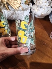 6 ROYAL NORFOLK Lemon Highball 6″ Glass Sunny Yellow Lemons and Green Leaves