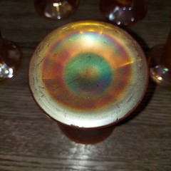 Vtg Set of 8 Carnival Glass Tumblers Marigold Orange Crackled Footed Juice Glass
