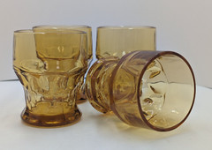 4 VTG MCM Continental Can Co. Amber Gold Honeycomb Juice Tumblers Hazel Atlas