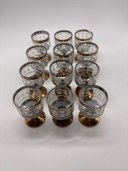 Vintage Culver Pisa Gold Footed Shot Glasses Set of 12 MCM 22K Liquor Barware