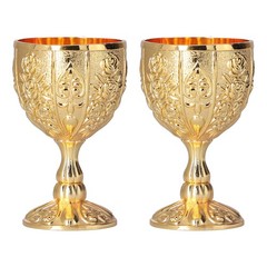 2pcs Brass Goblet Chalice Cup – Mini Medieval Wine Cup 1.7×2.7 in,30ml | Food…