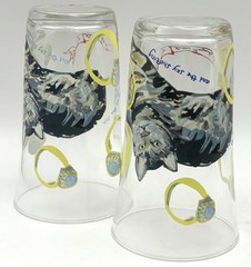 Set of 2 Anthropologie Rebekah Maysles 4.5″ Cat with Rings Juice Glasses *Read