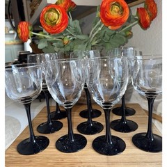 Wine Glasses Luminarc Domino Black Stem Vintage Goblets France 3 Sizes Set Of 10
