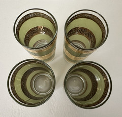 Vintage 60’s STARLYTE MCM Highball Green Glasses 22K Gold trim Barware 4pc set