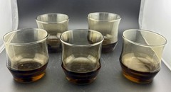 Set of (5) Libbey MCM Smoke/Amber Glasses 3″ Juice * Whiskey * Tumbler