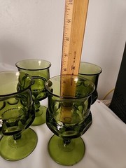 Vintage Set Of 4 Indiana Glass Avocado Green Kings Crown Thumbprint Goblets