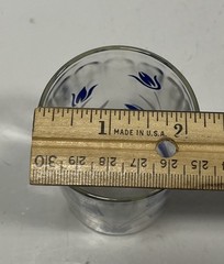 Vtg. Blue Tulips In Pot 3.5” Tall Juice Glass, Panel Side, Great Condition