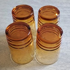 Vintage Libbey Amber Malibu Gold Juice Glasses Rib Base MCM 3 1/2″ 4 Oz Set of 4
