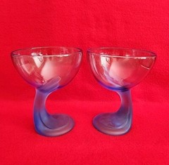 Bormioli Rocco Jerba Blue Sapphire Dessert Curved Stem Glassees Set of 2 Italy