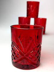4 Crystal Red Godinger Dublin Shannon Rocks Old Fashioned Glasses Tumblers euc