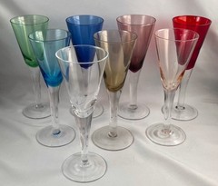 8 Spectrum Hand Blown Crystal Cordial Glasses Flutes Assorted Rainbow Colors
