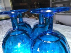 Set of 4 Vintage BARTLETT-COLLINS Glass TEAL Aqua BLUE Panel RIBBED 16oz GOBLET