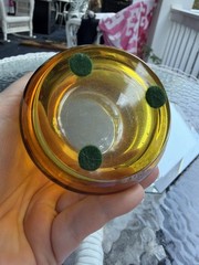 Vintage Bohemian Amber Flashed Small Bud Vase with Etched Grapevine Design