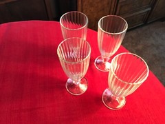 French Ice tea glass lot of 4 marked France tight optic bowl knob stem FREE SHIP