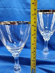 Fostoria WEDDING RING PLATINUM RIM Set Of 2 6.25″ Wine Glasses Water Goblets EUC