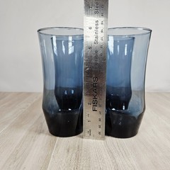 Set of 4 Vintage Libbey Apollo Blue Smoke Drinking Glasses Tumblers Curved 6 in