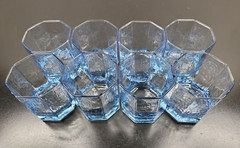 (8) Libbey Facets Light Blue Old Fashioned Glasses Set Textured Paneled Tumblers