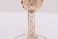 Pair Moser Cut to Clear Cabochon Enamel Scrollwork & Gold Champagne Flutes SET 2