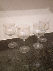 Lot of 4 Iridescent Wine Glasses Antique Victorian Hand Blown