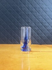 Heavy Clear Glass Dimpled Tumbler with Cobalt Blue Swish