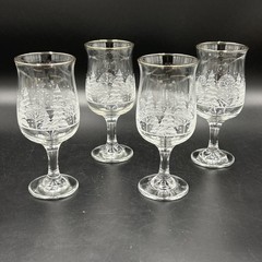 Vintage Libbey Arby’s Winter White Frosted Pine Stem Goblets Glassware Lot of 4