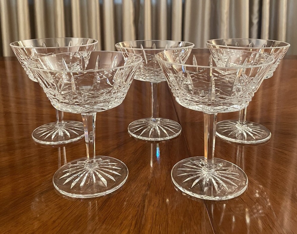 Vintage Cavan Cut Base Crystal 5 1/8” Champagne Glasses Set Of 6 ( Revised +1)