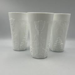 3Vintage MILK GLASS Indiana HARVEST Colony 6″ TUMBLER Lot PANEL GRAPE Water SET
