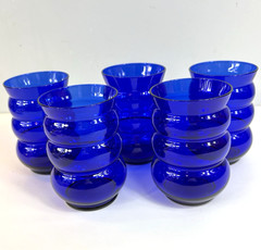 10oz MCM Tumblers Cobalt Blue Harpo Louie Bubble Glass Barware Rocks 4″ VTG Lot5