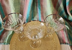 3 Mikasa 9″T Antique White Lace Middle Floral Crystal Water Goblets Gold Trim