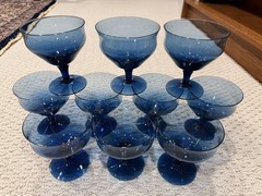 10 Denby Olympia Tall Sherbet Champagne Glasses Blue VTG 4 3/8” Stemware