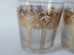 3 Vintage Gold Gothic Cathedral Lowball Glasses By Washington Glass