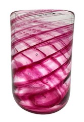 Signed DSR Handblown Studio Art Glass Drinking Tumbler Cup Cranberry Pink Swirl