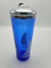 Hazel Atlas Cobalt Blue Ships Sail Boat Cocktail Shaker & 6 Glasses
