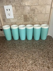 Vintage Bolero Thermoware Tumblers Set of 6 Teal Turquoise #E83